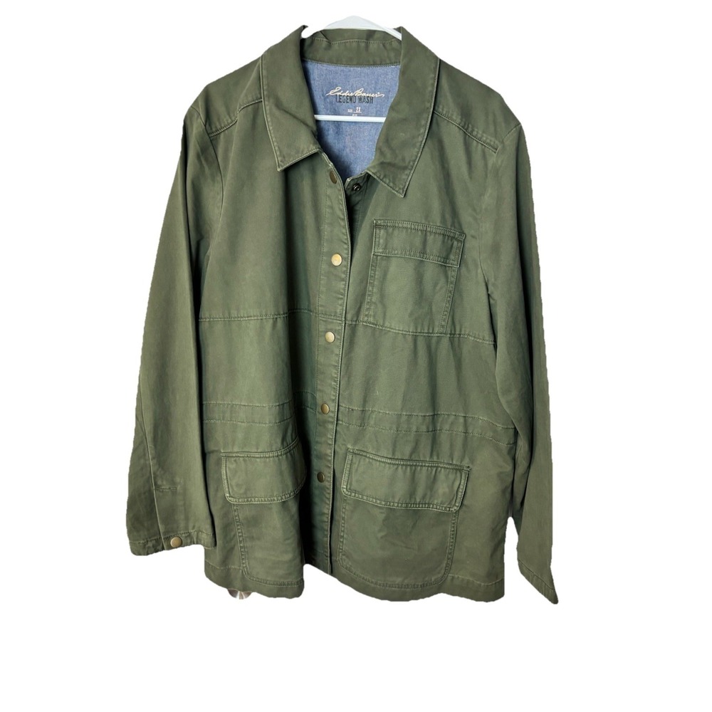 Eddie Bauer‎ Men's Coat Sz 2XL Green Barn Chore Utility Work Jacket Snap Pockets